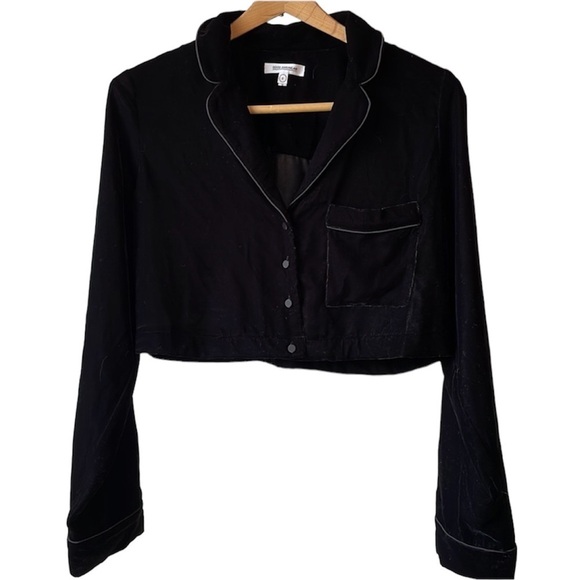 NWT Good American Velvet Sleep Black Button Down Shirt sz 2 - Picture 1 of 10